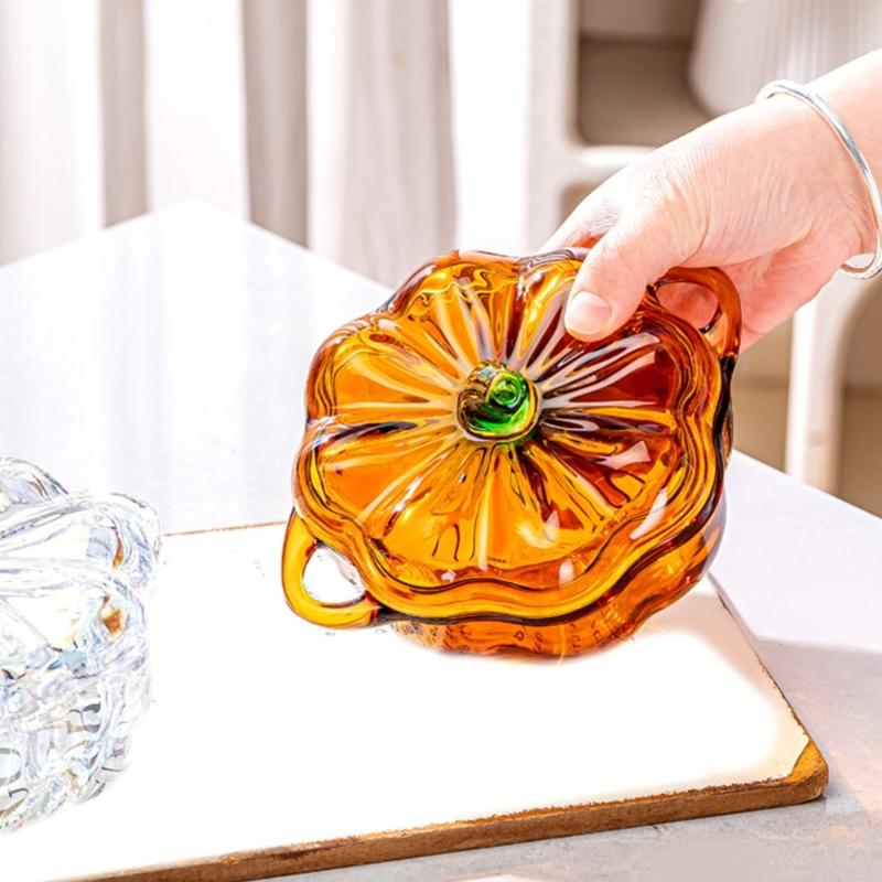 Pumpkins Glass Storage Jar with Lid,Candy & Cookie Jar,Jewelry Box,Buffet & Biscuit Containers Decorative Candy Dish