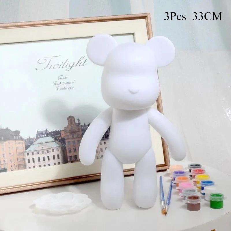 Wholesale 3Pcs DIY Paint White Embryo Fluid Plastic Hand Painting Violence Bear Toy Model Doll Building Block Bear Doll Gifts