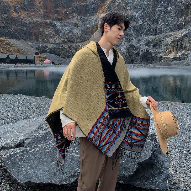 Shawl Poncho for Men&Women Cardigans Blanket Shawls with Tassels Oversized Shawl Wraps with Hood Open Front Poncho Cape Ponchos Hooded Wraps Cardigan