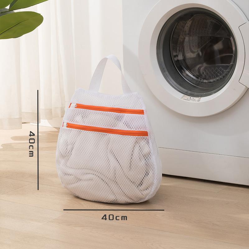 Multifunctional Hanging Organizer Bag - Double-Layer Mesh Laundry Bag with Zippered Compartment & Side Pockets