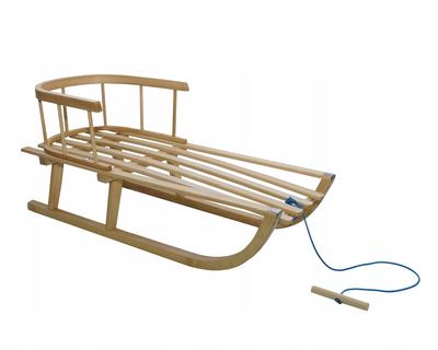 Wooden Sled With Backrest For Children, Traditional Straps, Solid Varnished