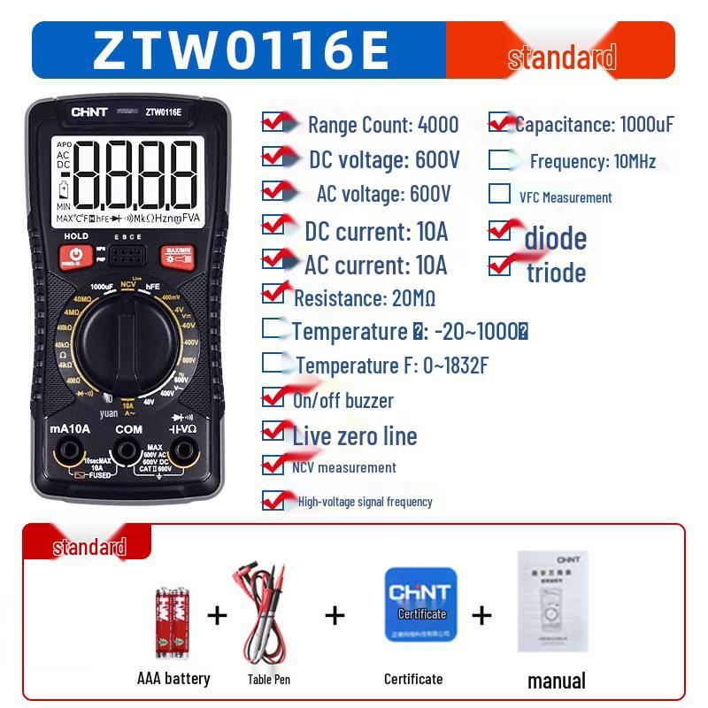 Chint High Precision Digital Multimeter: Anti-Burn, Portable, Multifunctional Tool for Electricians and Smart Watch Repair
