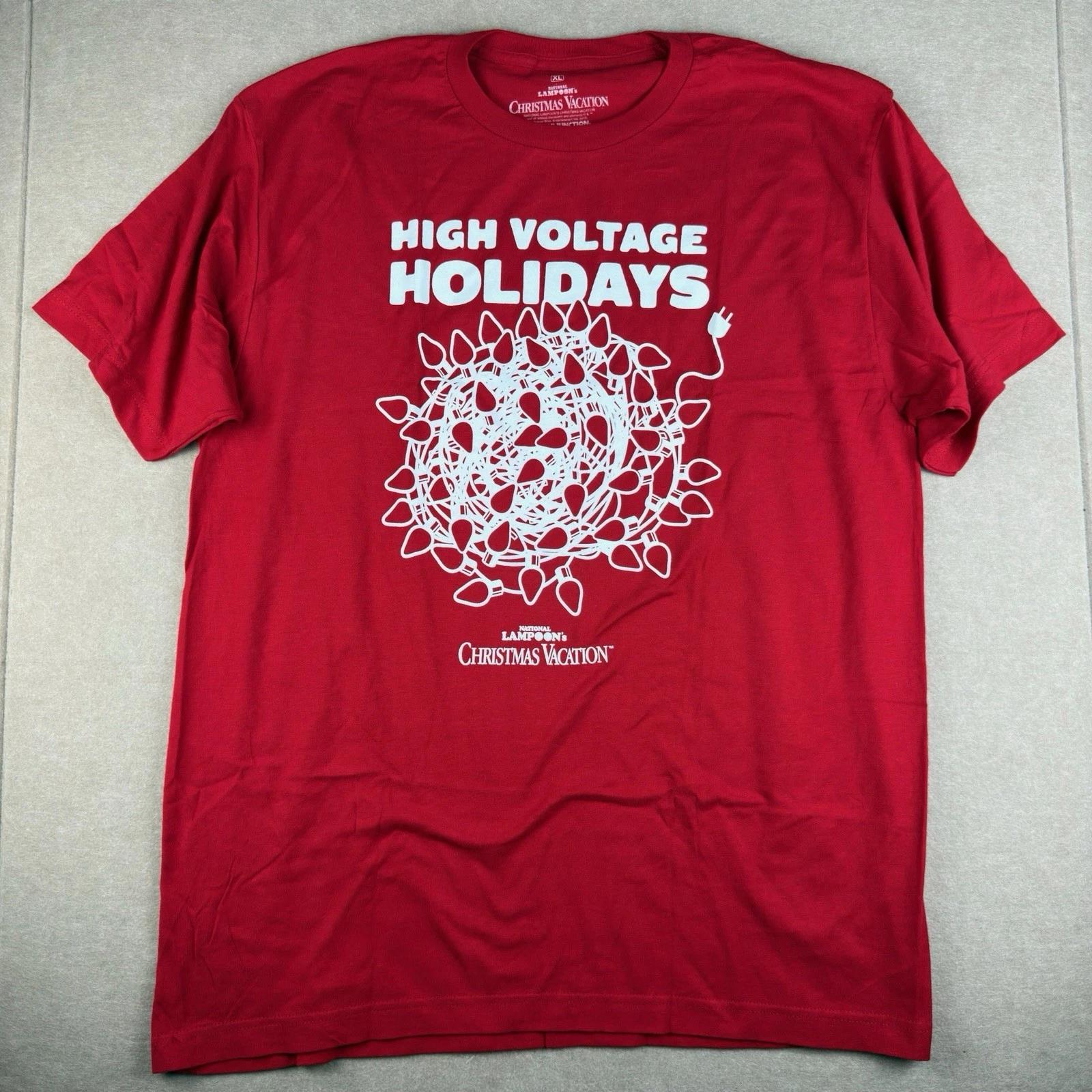

Christmas Vacation Shirt Men XL Red High Voltage Holidays Graphic Movie Tee L