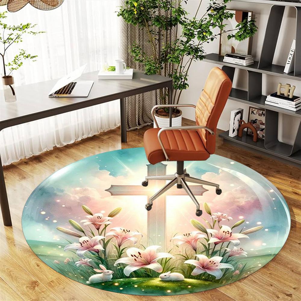 1PC cross flowers Office Round Area Rug, Under Office Chairs Bedroom Living Room Home Decor,Carpet for Office, -1110271
