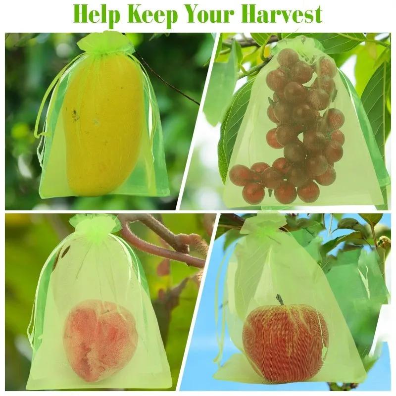 Sacchetti di Protezione Frutta Verdi S/M/L con Coulisse Sacchetti Traspiranti in Garza Per Proteggere da Uccelli Insetti Sacchetto di Chiusura Frutta