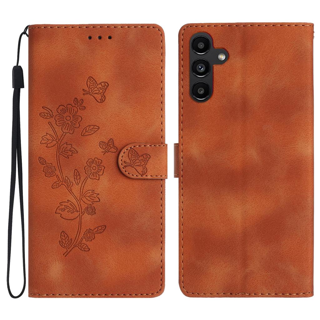 For Samsung Galaxy A26 5G Case Leather Imprinted Flower Phone Cover Wallet with Wrist Strap