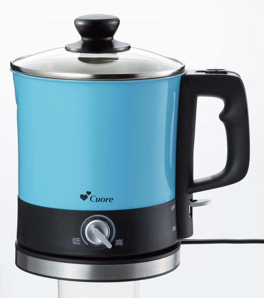 Cuore Soriso Cooker (Cooking Kettle) CU-12SR (B) Glass Lid Cooking Kettle for Single Living with Temperature Control, Blue