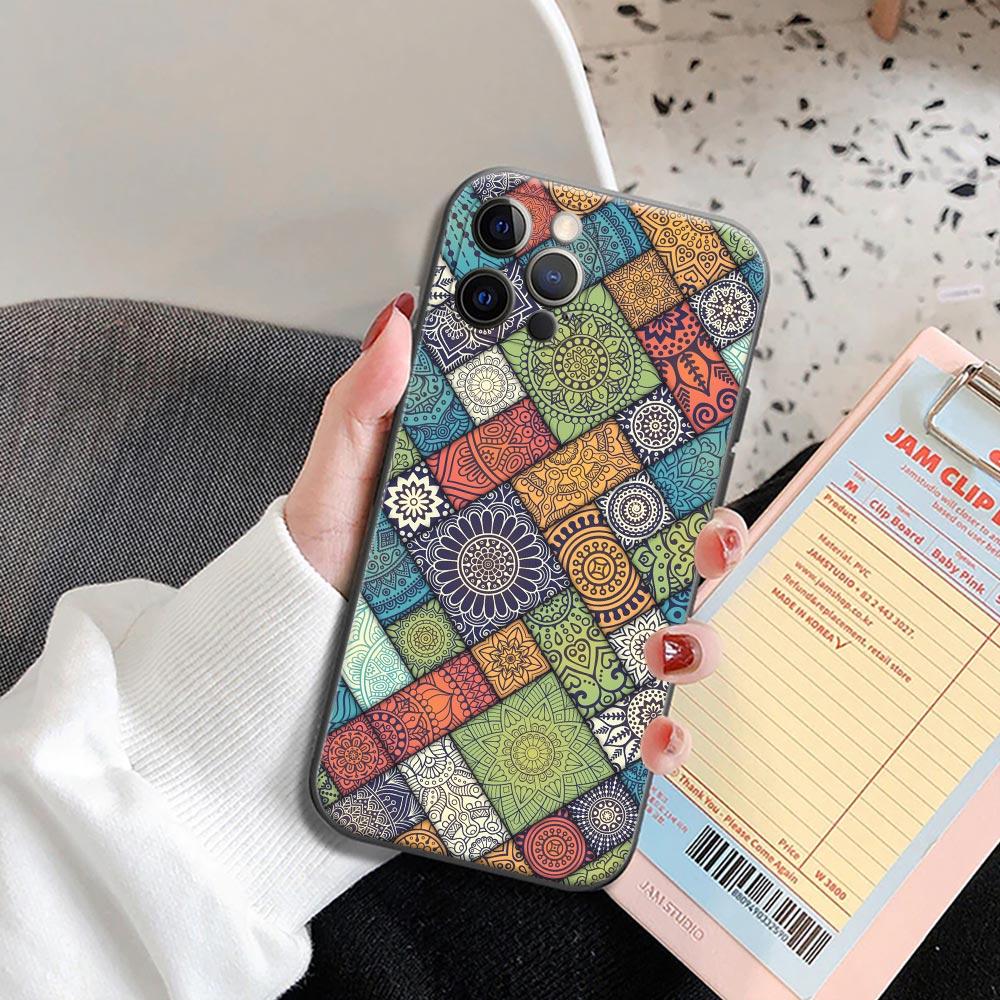 Retro Bohemian European Color Pattern Phone Case for iPhone 14 15 Pro 7 8 Plus SE 2022 11 12 13 Pro Xs Max Mini Cases Soft Cover