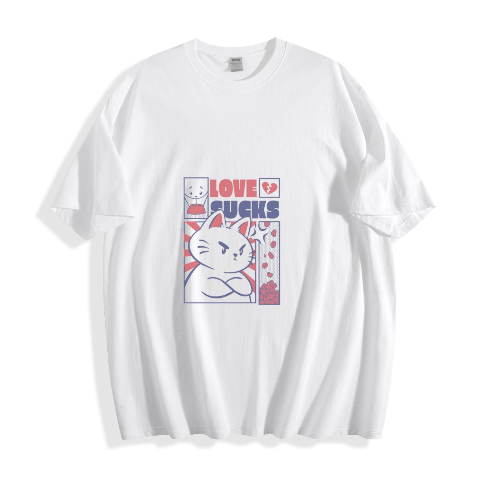 Love Sucks Cat T-Shirt Mens Womens Tees Top - Edgy Broken Heart Cat Design Unisex Tee L