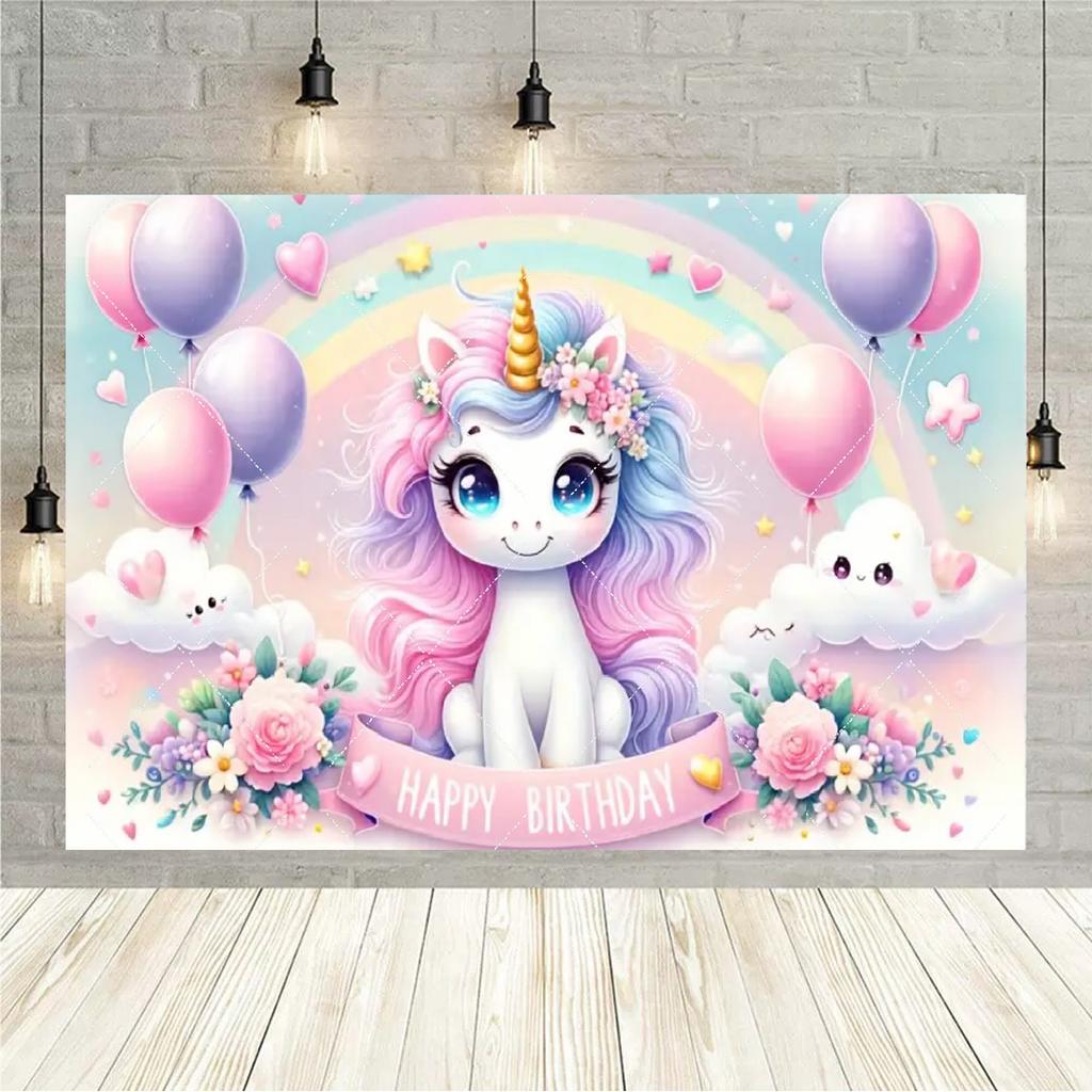 Unicorn themed backdrop, rainbow elf princess, birthday party supplies, cake table decoration, party favors628