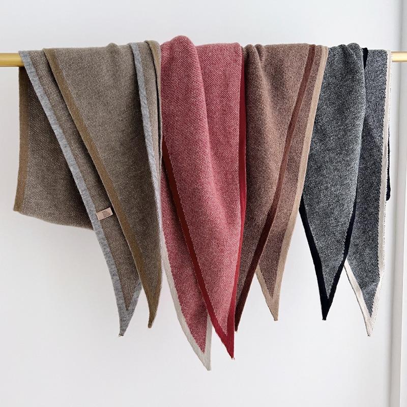Korean Vintage Knit Solid Thick Triangle Scarf For Women Winter Warm Versatile Shawl