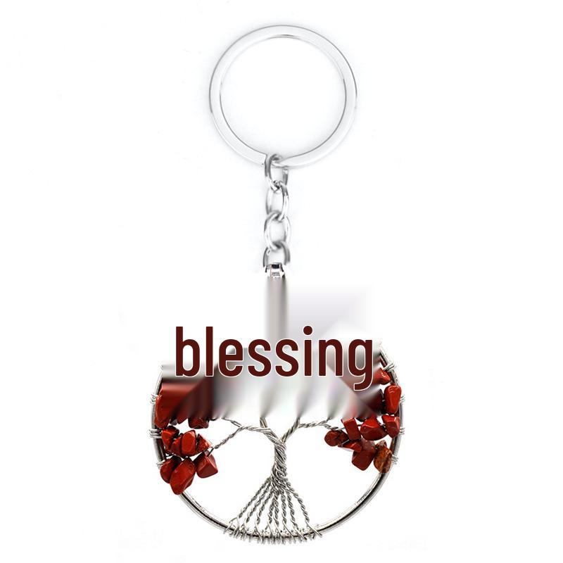7-Color Natural Crystal Tree of Life Keychain Pendant