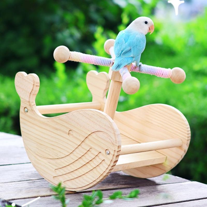 Bird Rocking Stand with Rotating Windmill Whale Rocker Perch Exercise Toy for Parrots Enrichment and Interaction Fun