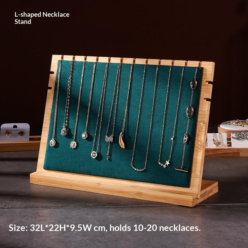 Bamboo and Wood Necklace Display Stand, Pendant Stand, L-shaped Vertical Jewelry Stand, Removable Jewelry Display Board, Jewelry Display Props
