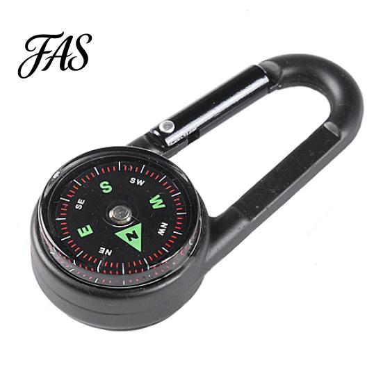 Multifunctional Hiking Metal Carabiner Mini Compass + Thermometer Keychain In 1