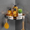 Modern SUS304 Stainless Steel Bathroom Corner Shower Shelf with Hooks, Wall Mounted Self-Adhesive Organizer Rack