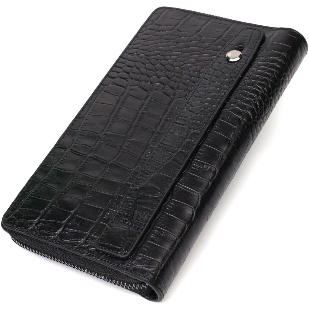 En solid herreclutch med ett rom laget av ekte skinn med krokodillepreging BOND-WALLET 22030 Black