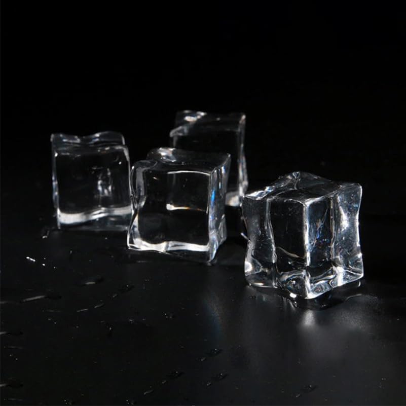 Amosfun 60pcs Transparent Fake Ice Cubes, Artificial Plastic Models, Realistic, 2cm, for Decoration, Photography, Table Decor, Parties, and Weddings