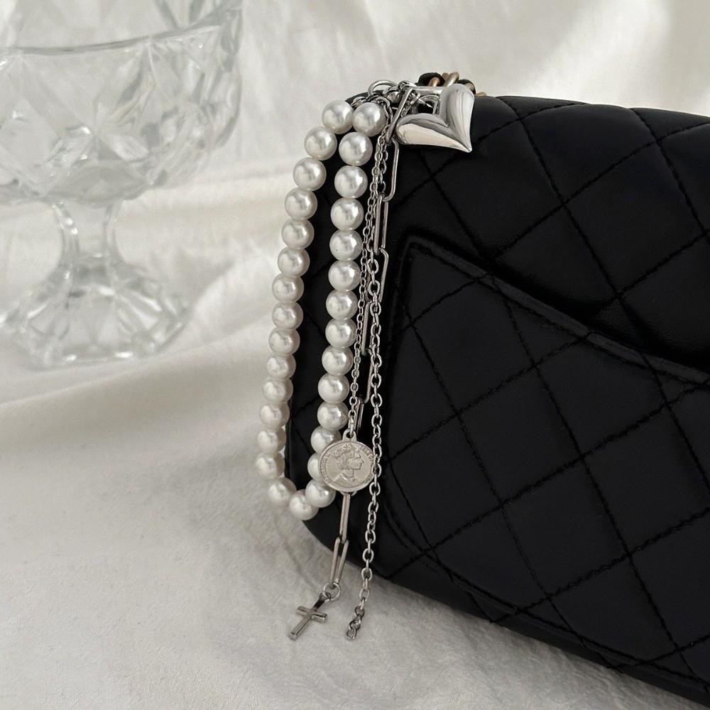 Star Rivet Pearl Beadeds Keychain Metal Peach Heart Key Ring Fashion Chain Bag Pendant  Decoration