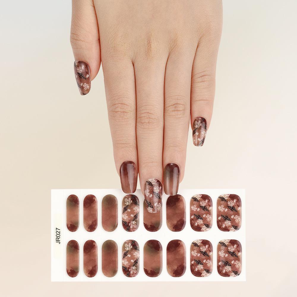 New Semi-Cured UV Gel Nail Stickers - 16 Finger Set with Light Therapy Curing Lamp for Full Nail Coverage