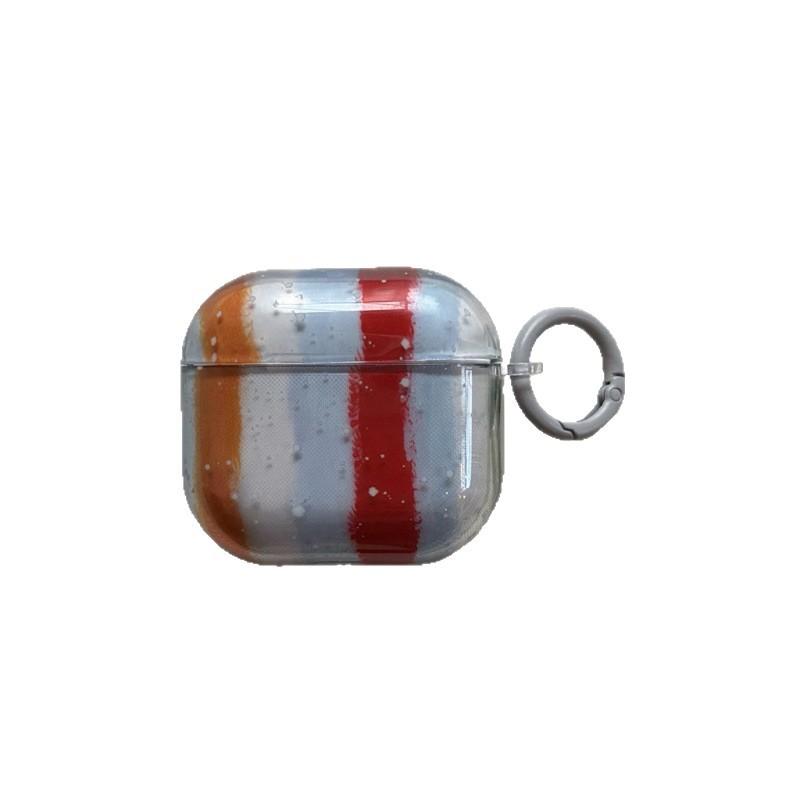 INS Semi-transparent Red and Green Striped AirPods 1 Generation Earphone Case for AirpodsPro 1st Generation Bluetooth Headset