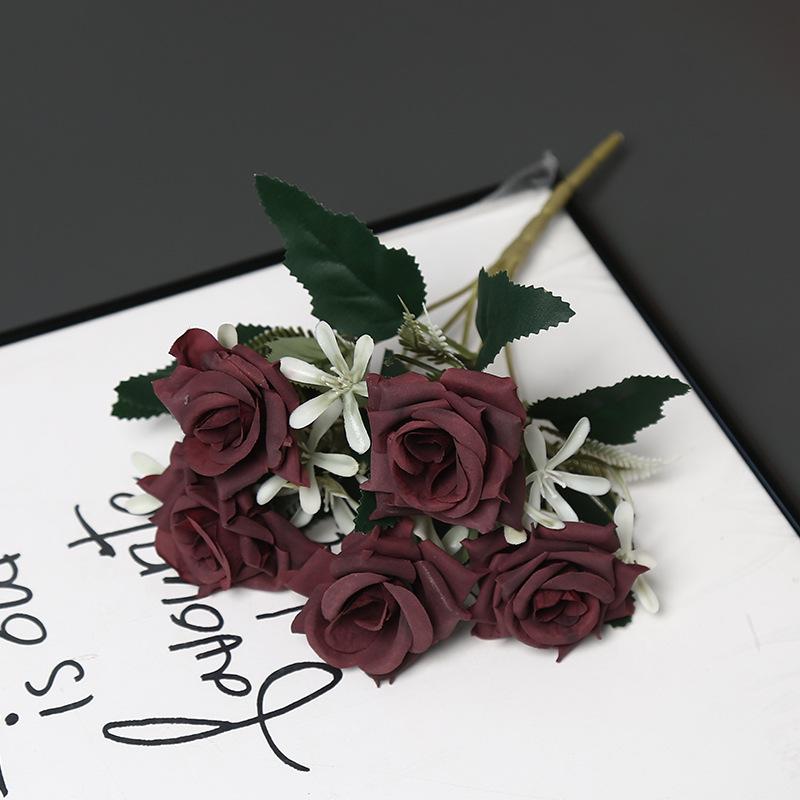 5-Head Artificial Silk Rose Arrangement for Home Decoration
