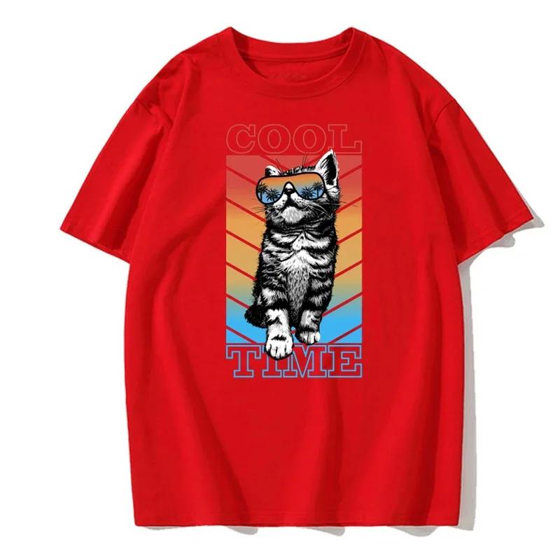 Neues Sommer Herren Kurzarm Modisches und Hübsches Katzenmuster Cooles Hip-Hop Rundhals Baumwoll Vielseitiges T-Shirt