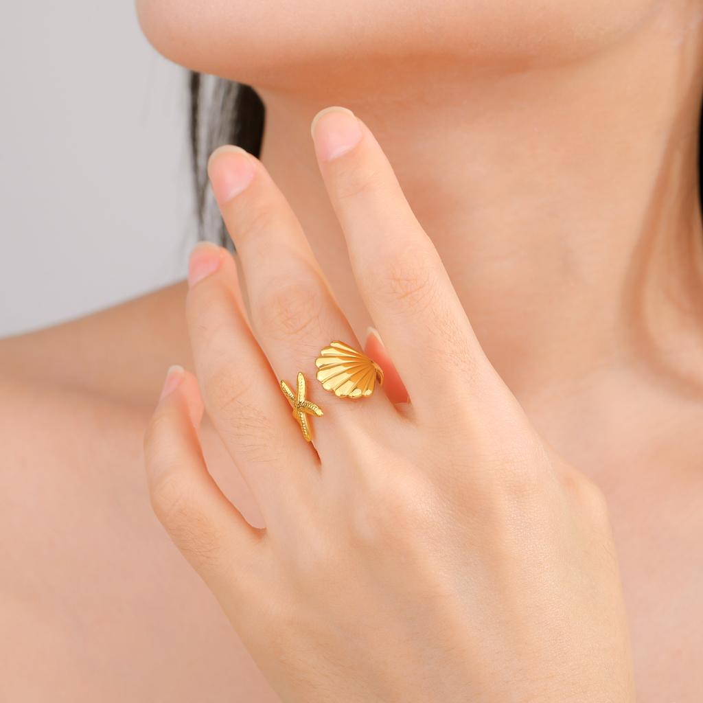 Verstellbare Muschel Seestern Ringe für Damen Edelstahl Sommer Strand Schmuck Gold Farbe Offene Fingerringe 2026 Trendig