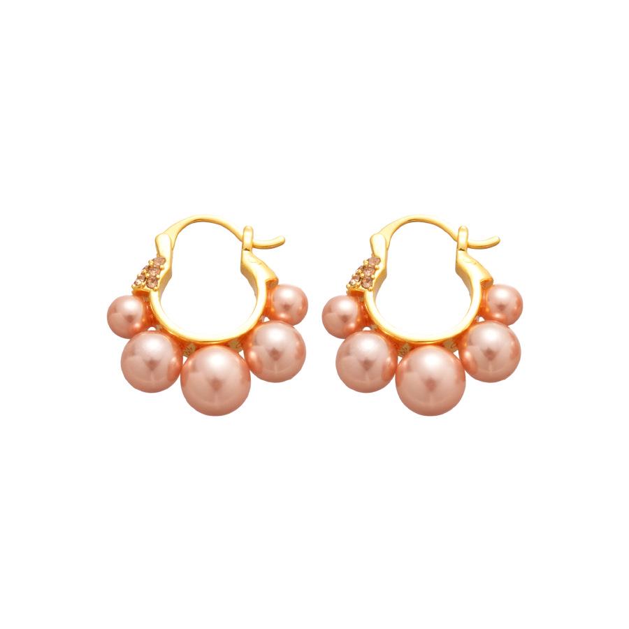 Elegant 24k Gold-Plated Geometric Earrings with Diamond-Studded Faux Pearls