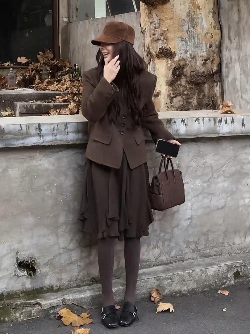 

Mori Girl Casual Winter Suit: Versatile Jacket & Slimming Skirt Set L