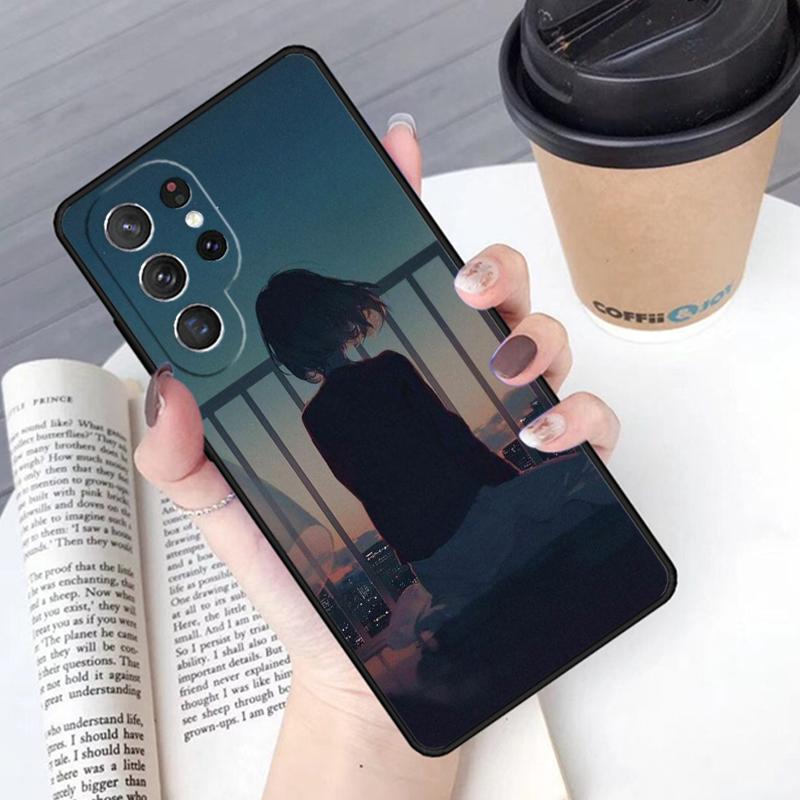 Sad Anime Girl Phone Case Cover For Samsung Galaxy S24 S25 Ultra S21 S22 Ultra S10E Note 10 Plus Note 20 FE S23