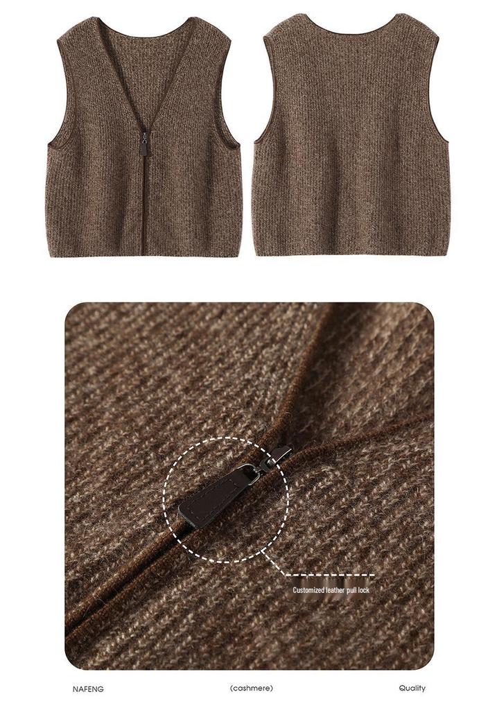 Double-Strand Cashmere Sleeveless Knit Vest - Women's Loose Cardigan
