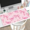 Pink Bow Ribbon Print Large Gaming Mousepad NonSlip Rubber Base Stitched Edge Office Keyboard Workstation Canvas