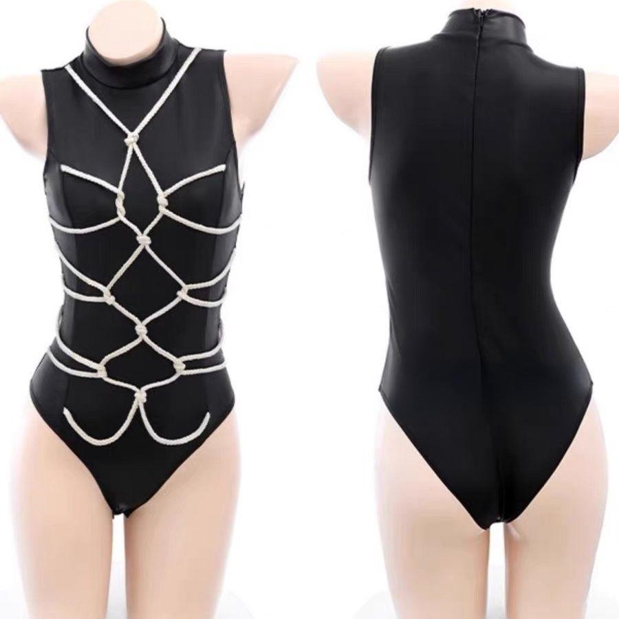 Asian Bondage Sexy Erotic Strap Bondage PU Leather Tight Hot Girl Temptation Jumpsuit Female