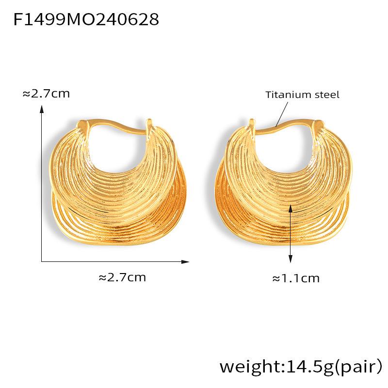 

Модные и универсальные персонализированные серьги-пряжки в стиле ретро из титановой стали с покрытием из настоящего золота с неровными полосками C-типа, не выцветающие