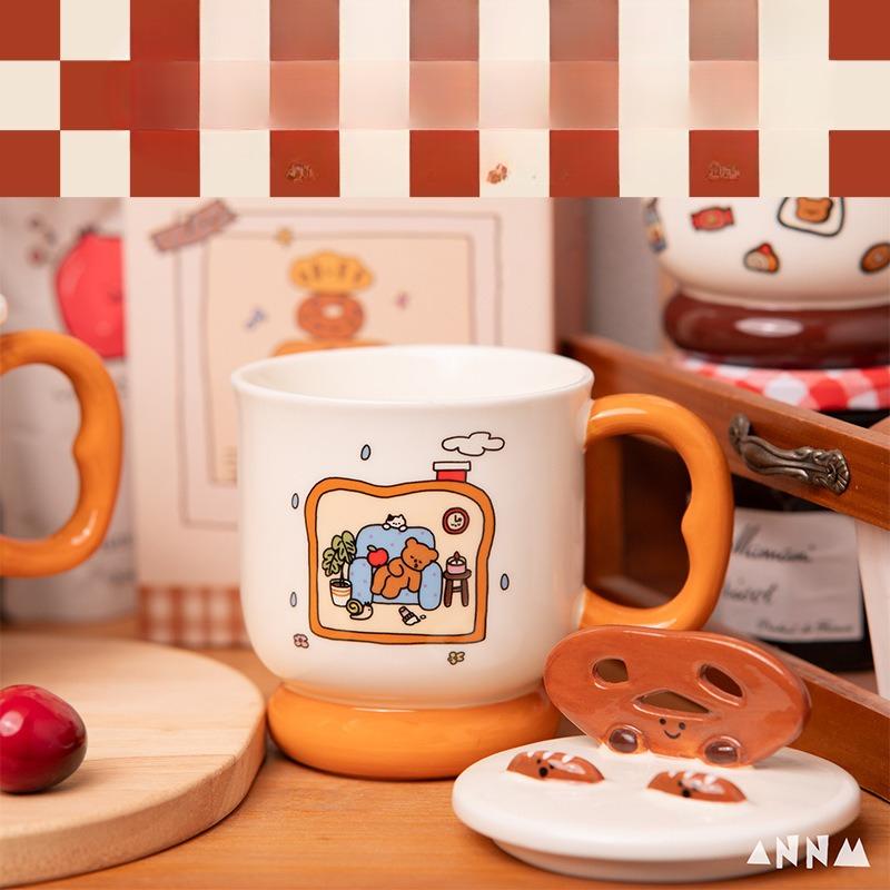 New High Appearance Ceramic Mugs with LIDS for Women  Household Drinking  Coffee and Breakfast Cups