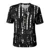 Women's Short Sleeve Henley Shirt Button Neck Linen Cotton Blend Casual Top with Printed Pattern Lightweight Breathable Summer Blouse