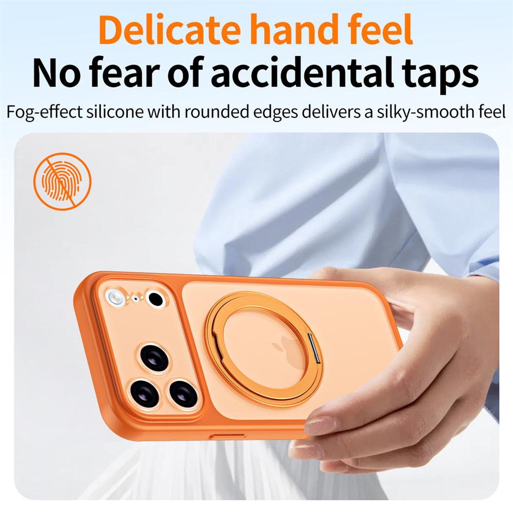 Magnetic 360°Rotation Stand TPU Case For iPhone 17 Air 16 15 14 13 Pro Max With Ring Holder Frosted Transparent PC Matte Cover