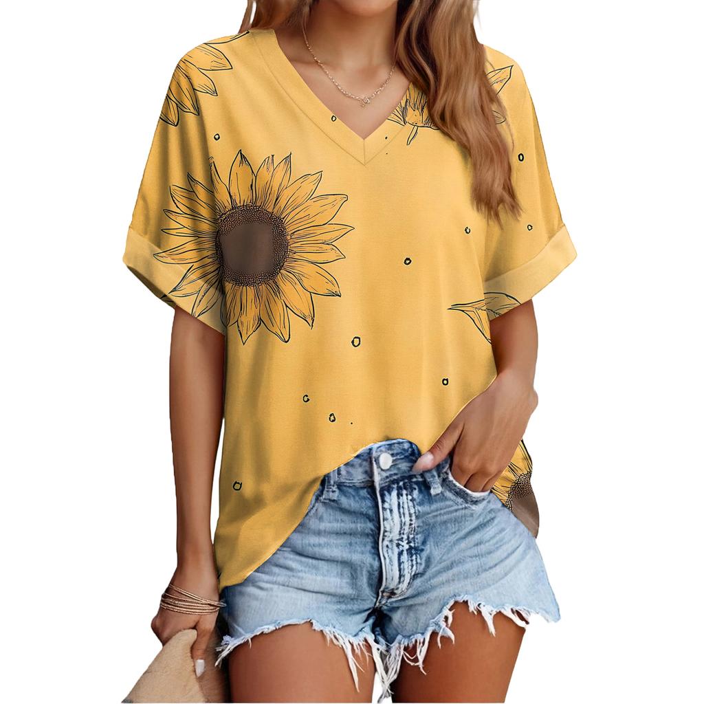 Modisches lässiges vielseitiges Damen-Sommer-Kurzarm-Oberteil mit Blumenprint, schmal geschnitten