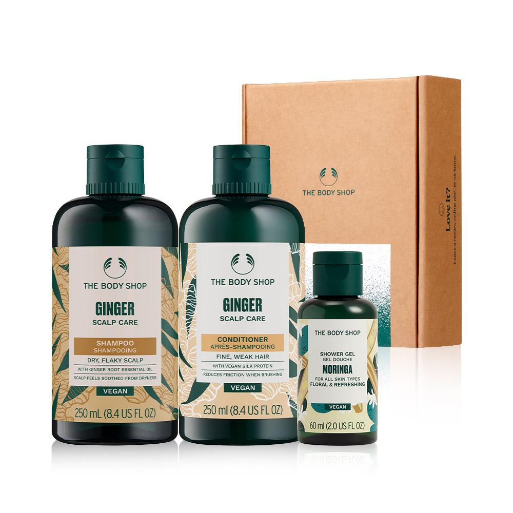 

[The Body Shop] Ginger Hair Care 250ML 2 Types & Mini Moringa Shower Gel Gift Set (Shopping Bag)