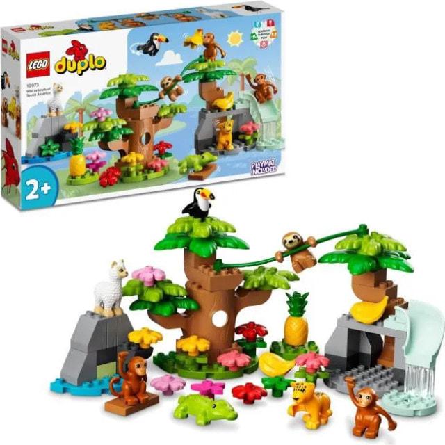 

LEGO 10973 DUPLO Wilde Tiere Sdamerikas, 2 Jahre, Minifiguren Krokodil, Affe, Faultier und Jaguar, Spielmatte
