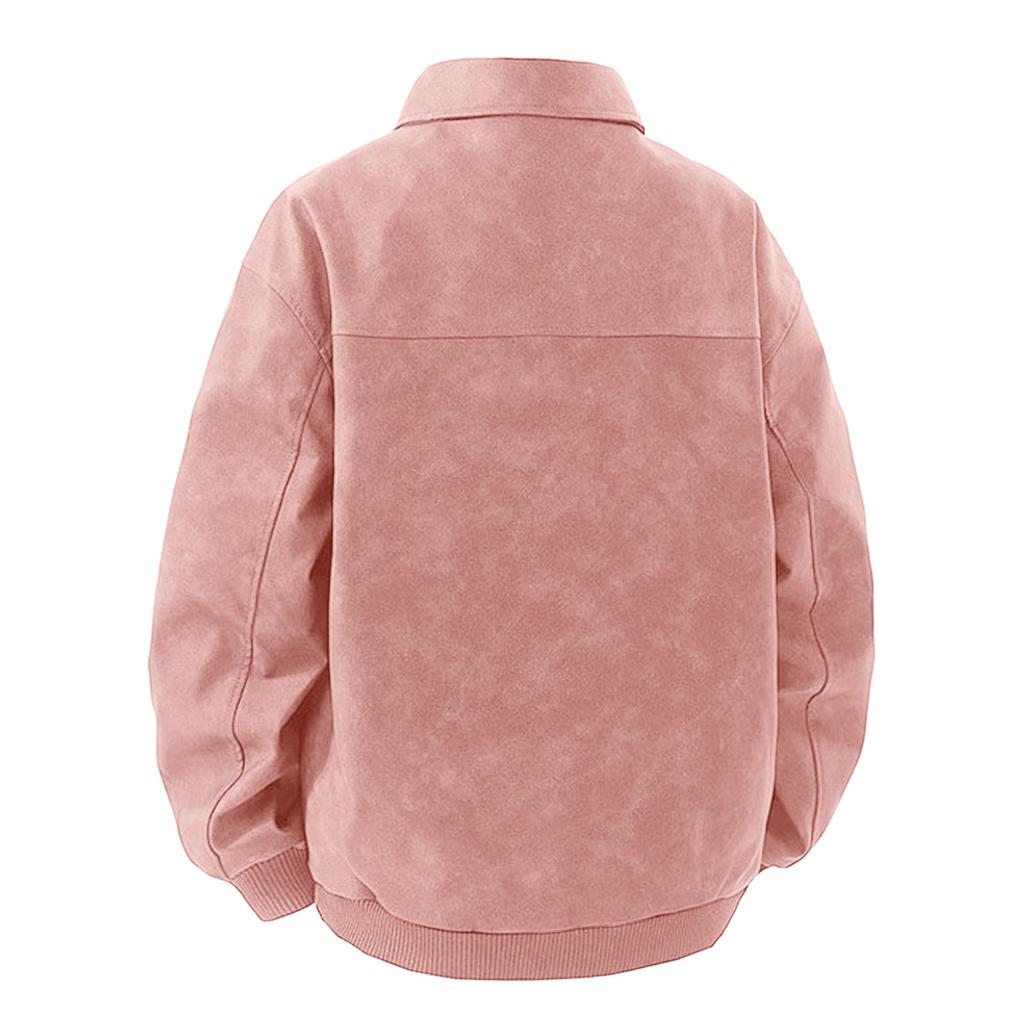 Męska Retro Kolorowa Skórzana Kurtka z Klapami Casualowa Sportowa Luźna Kurtka