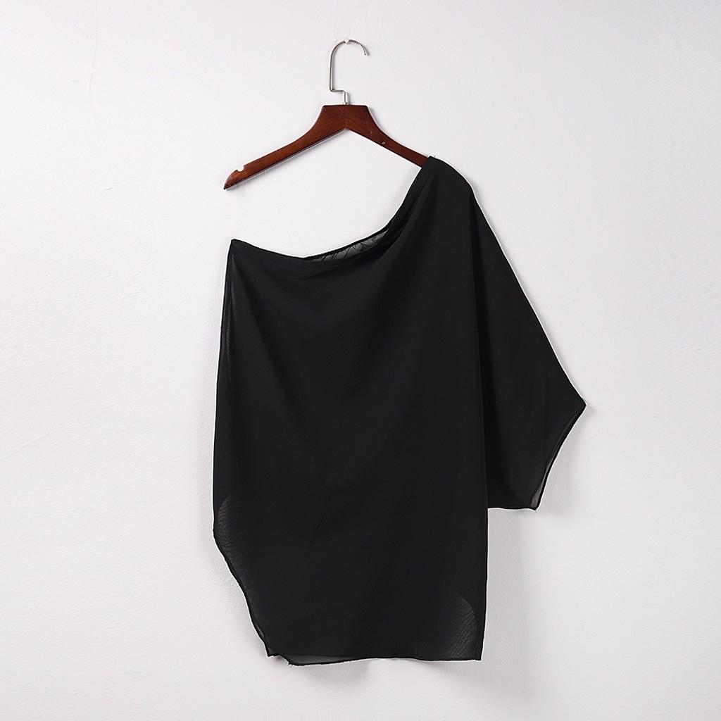 Women Off One Shoulder Oversized  Sleeve Asymmetric Summer Shirts Tops