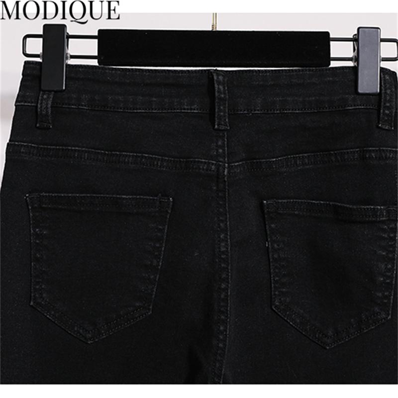 MODIQUE Autumn Plus Size New Women Basics Elastic Bell-Bottoms Full Length Flare Pants Lady High Waisted Casual Long Denim Jeans