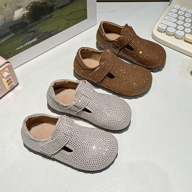Fashionable Rhinestone Autumn New Style Children's Soft Sole Comfortable Leather Shoes for Girls