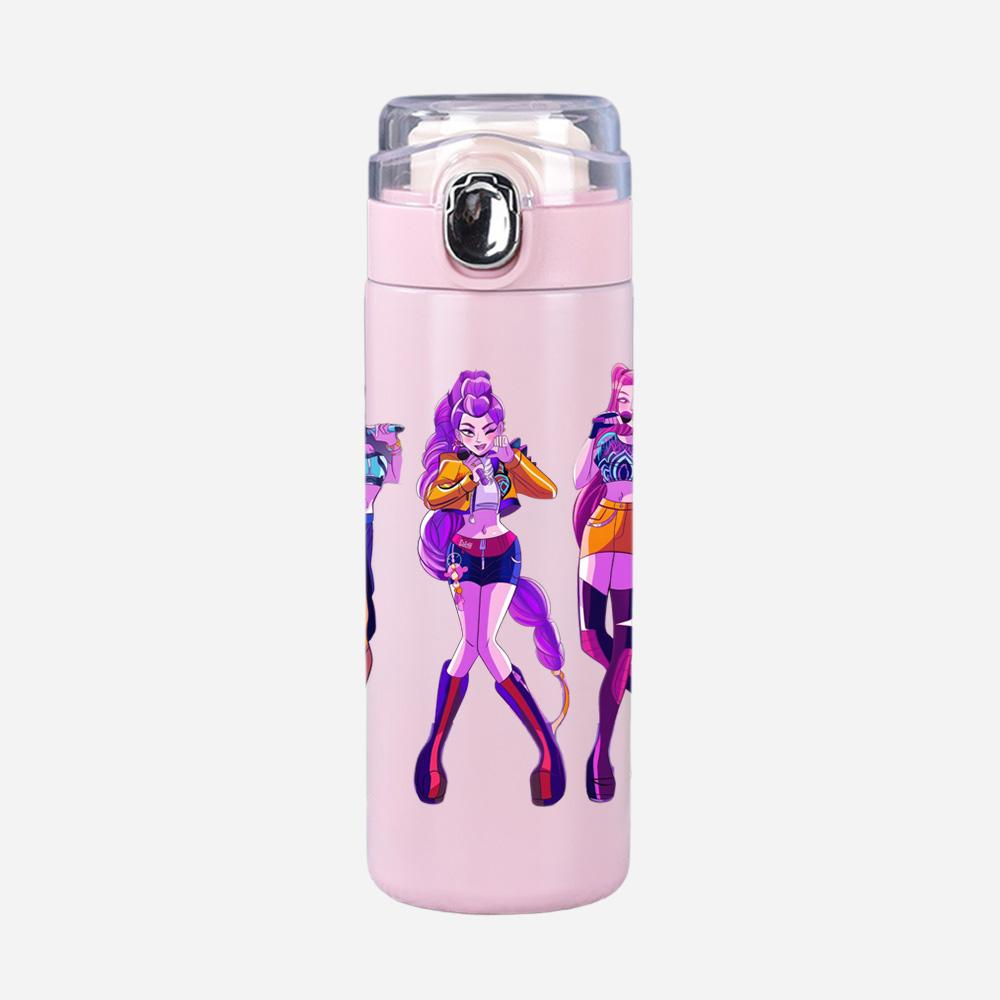 New Anime K-Pop Demon Hunters Printed 400Ml Water Bottle Thermos Cup Portable Stainless Steel Leak Proof Camping Water Cup Kid Gifts