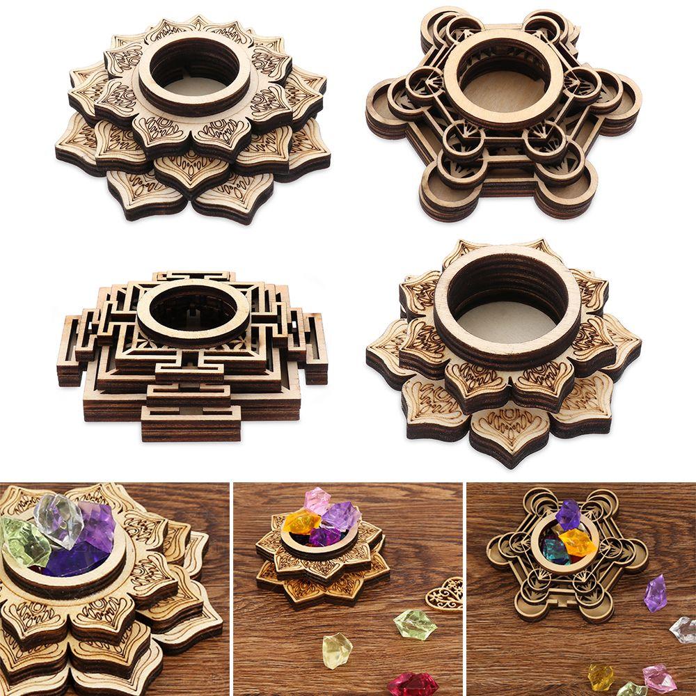 Wood Crafts Lotus Pattern for Stone Wood Base Wooden Ornaments Crystal Ball Base Meditation Decor