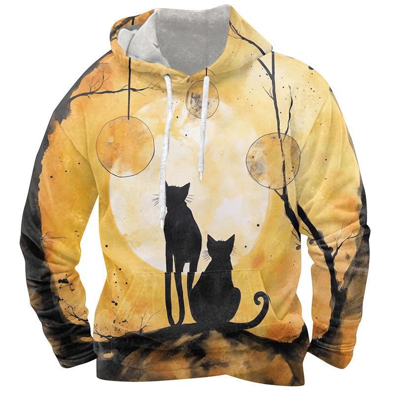 Frühling und Herbst Neuer Herren-Hoodie Halloween 3D-gedruckter Hoodie Herren Locker Lässig Langärmliger Sport-Hoodie Übergröße