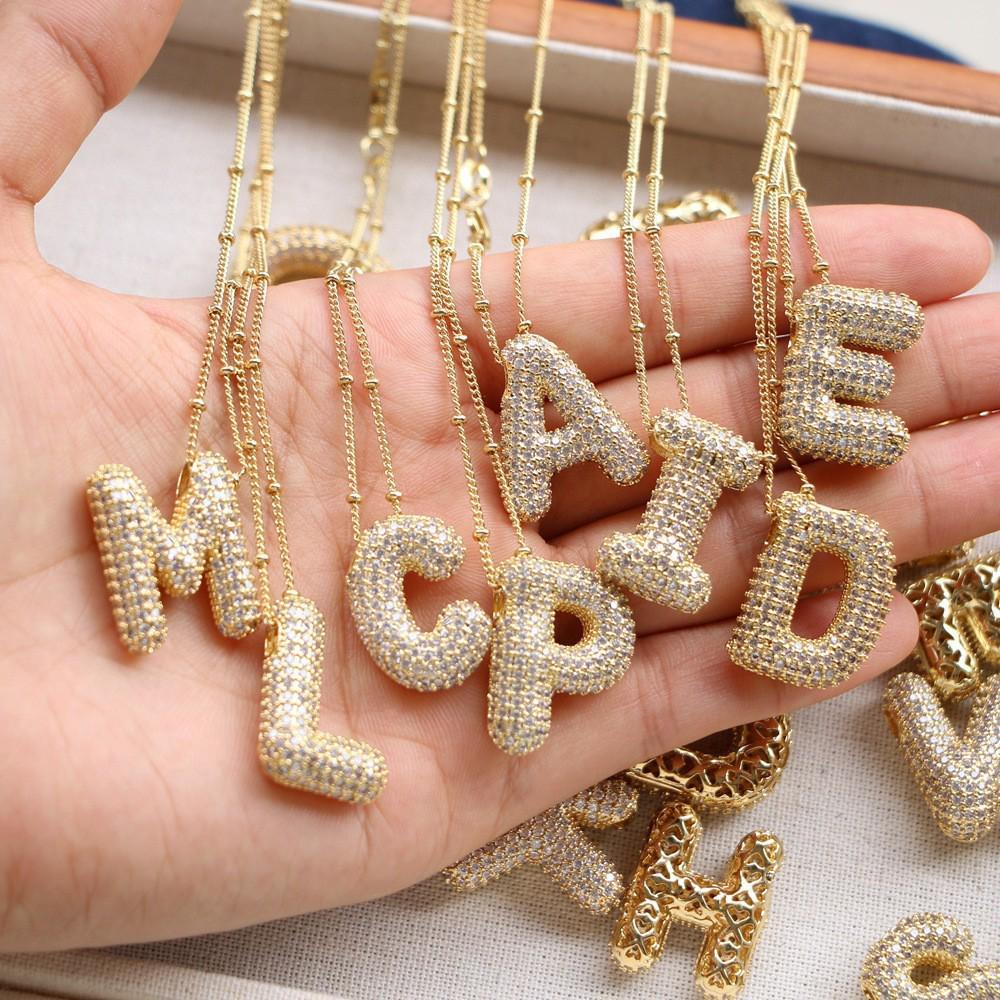26-Letter Alphabet Pendant Necklace with Copper Clavicle Chain and Micro-Inlaid Zircon