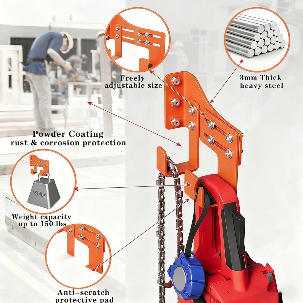 Chainsaw Holder Heavy Duty Wall Hanger Shed Chainsaw Organizer with Two Hook for Shed Garden Garage Workshop Chain Tool